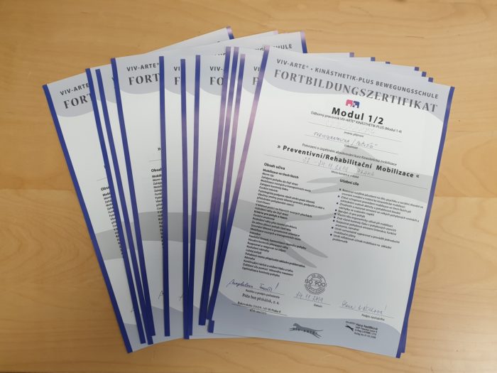Certifikáty pro účastníky kurzu kinestetické mobilizace